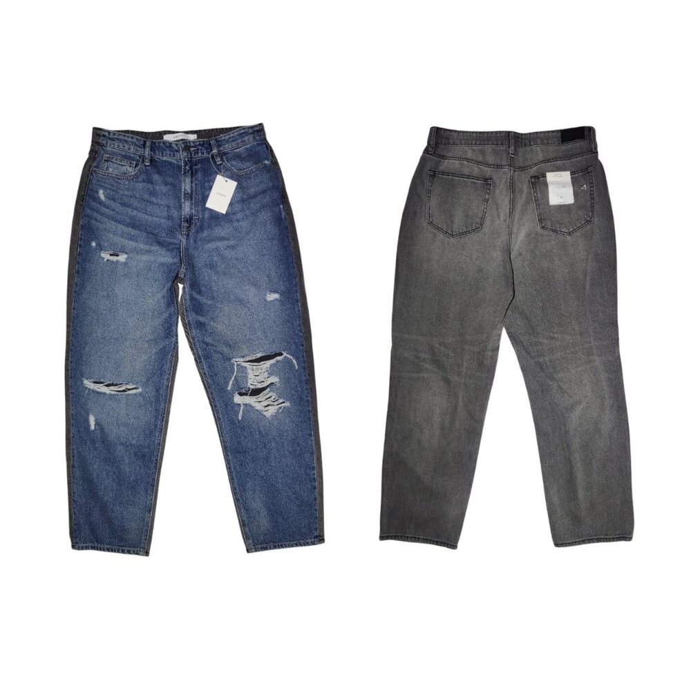 Hidden Zoey Mom Tapered Jeans 2-Tone Blue Black Distressed 31x27 Cotton NWT